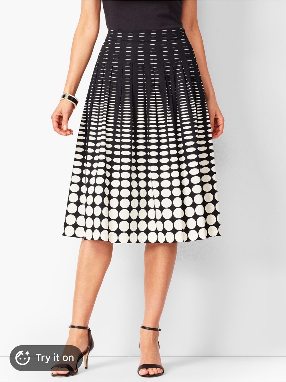 Talbots Black and White Ombre Polka Dot Pleated Midi Skirt